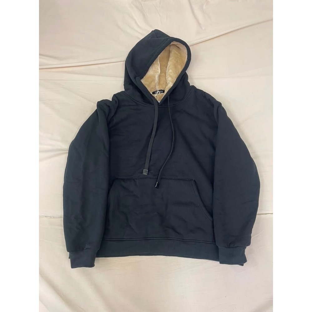 Yeokou Mens Sherpa Lined Hoodie Black Heavyweight Fleece Sweatshirt XXL NEW